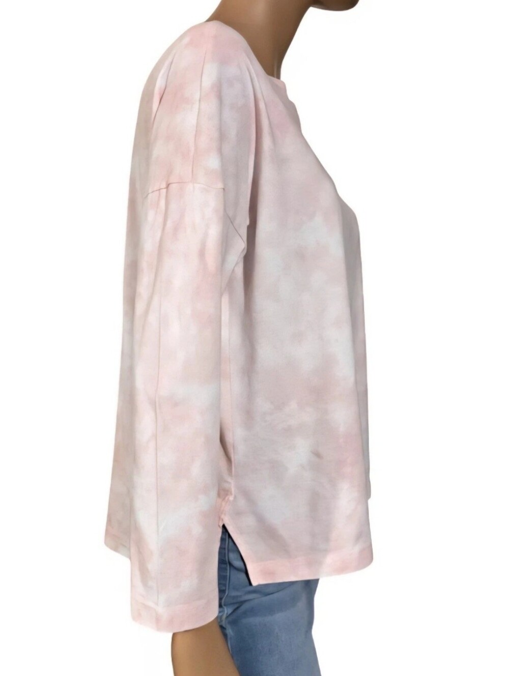 Time & Tru Relaxed Fit Top Dropped Shoulder Long Sleeve Pink/White Tie Dye M/L - Picture 7 of 14